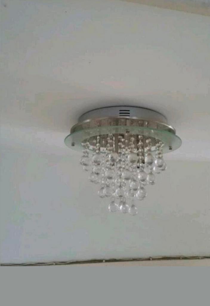 Plafondlamp met Kristallen Druppels, Huis en Inrichting, Ophalen, Gebruikt, Glas