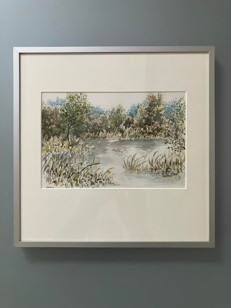 Kleurrijk aquarel van Marion Bischoff, Minder dan 50 cm, Gebruikt, Oorspronkelijke maker, Ophalen of Verzenden