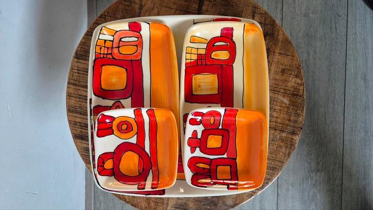 Set van 5 Retro Vintage Serveerschalen - Oranje/Rood, Antiek en Kunst, Antiek | Servies los, Ophalen of Verzenden