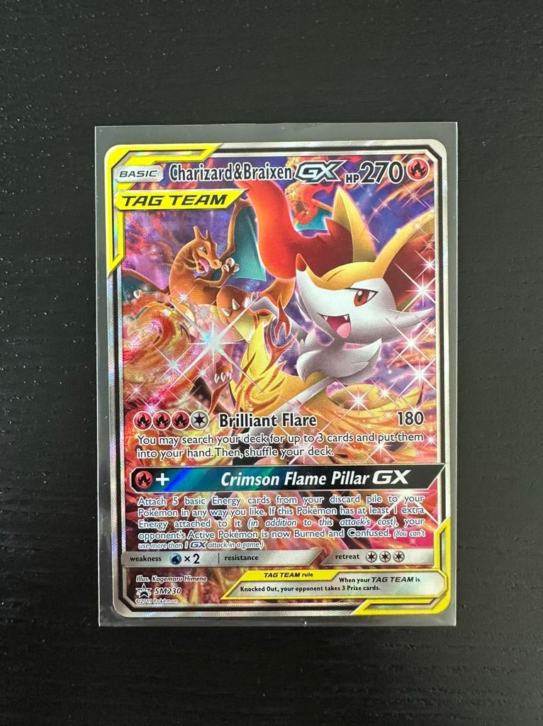 Pokémon Charizard & Braixen GX SM230 Tag Team, Ophalen of Verzenden, Zo goed als nieuw