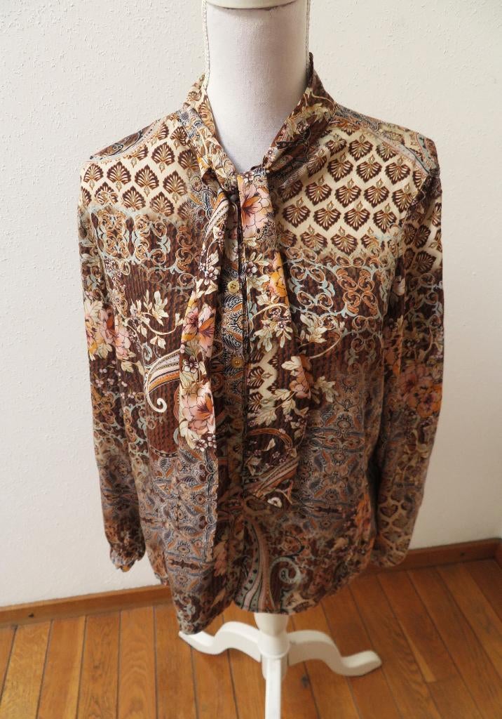 Z30 G.RICCERI blouse bruin beige M 38/40, Maat 38/40 (M), Bruin, Ophalen of Verzenden, Zo goed als nieuw