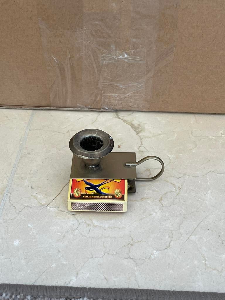 Vintage metalen Vesta Case en kandelaar, Ophalen of Verzenden, Overige materialen