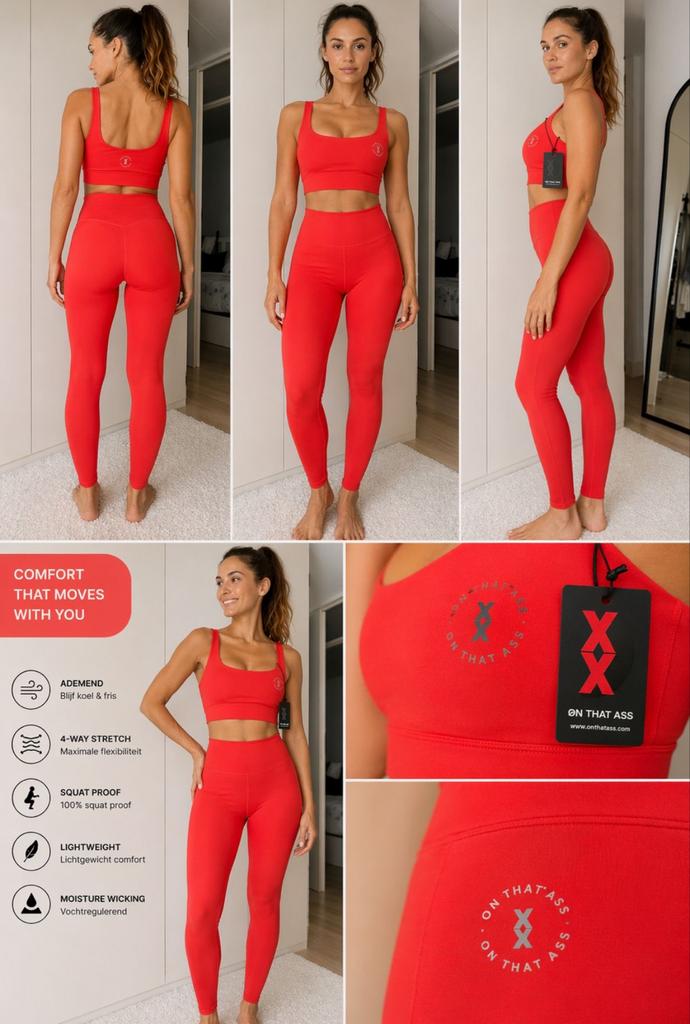 Rode sportset van On That Ass, Nieuw, Ophalen of Verzenden, Fitness of Aerobics, Maat 36 (S)