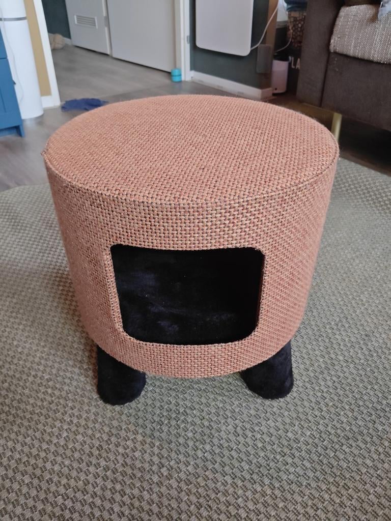 Kattenhuis krukje + oranje stoffen bekleding + zwarte poten, Ophalen, Zo goed als nieuw, Katoen