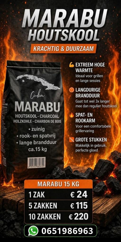 Marabu Houtskool 15 kg, Ophalen, Vogelhuis.shop en bbq, Nieuw, Info@vogelhuis.shop