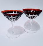 Set van 2 Vintage Rode Kristallen Coupe Glazen, Antiek en Kunst, Ophalen of Verzenden