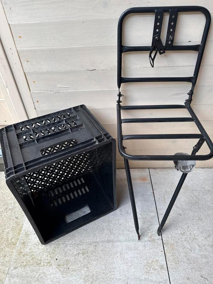 Fietsendrager + krat, Fietsen en Brommers, Fietsaccessoires | Bagagedragers, Gebruikt, Ophalen