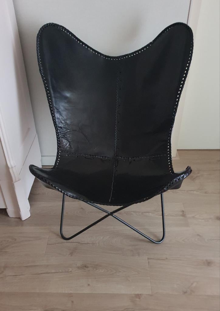 Vlinderstoel van buffelleder, Ophalen, Zo goed als nieuw, 75 tot 100 cm