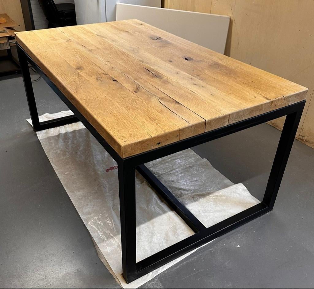 Eikenhouten tafel met salontafel, Huis en Inrichting, Tafels | Salontafels, Ophalen, Eikenhout, 50 tot 100 cm, Zo goed als nieuw