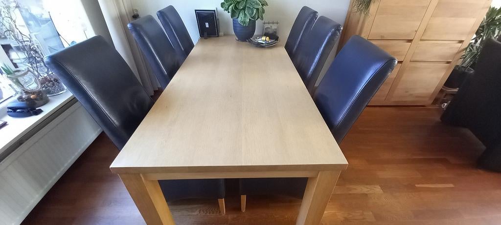 Eettafel met 6 stoelen, Huis en Inrichting, Gebruikt, 200 cm of meer, Rechthoekig, 50 tot 100 cm