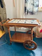 Vintage houten theewagen met Delfts blauw tegelblad, Ophalen