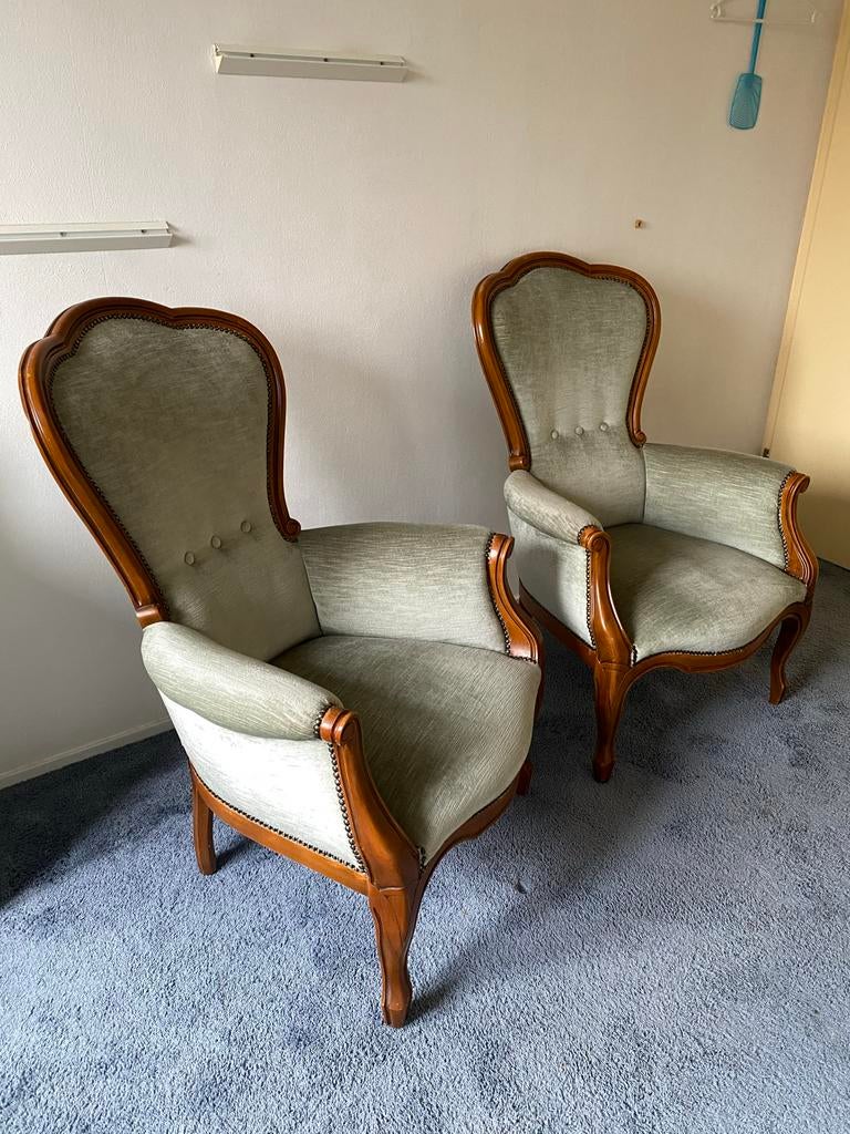 Set van 2 Brocante Fauteuils in Goede Staat, Huis en Inrichting, Fauteuils, Ophalen, Gebruikt, 75 tot 100 cm, 50 tot 75 cm