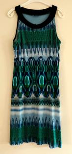 ZGAN fijn jurkje pauw blauw groen wit zwart mt 44 stretch, Blauw, Maat 46/48 (XL) of groter, Ophalen of Verzenden, Knielengte