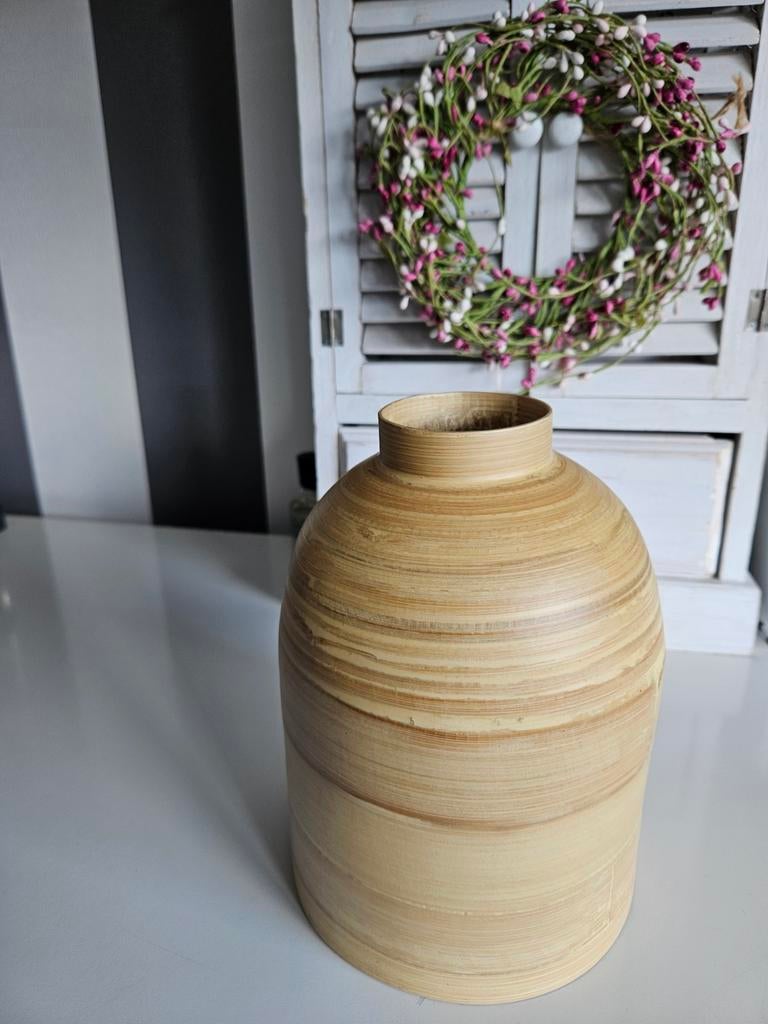 Stijlvolle Bamboe Vaas - 21x15.5 cm, Huis en Inrichting, Woonaccessoires | Vazen, Ophalen, Overige materialen, Overige kleuren