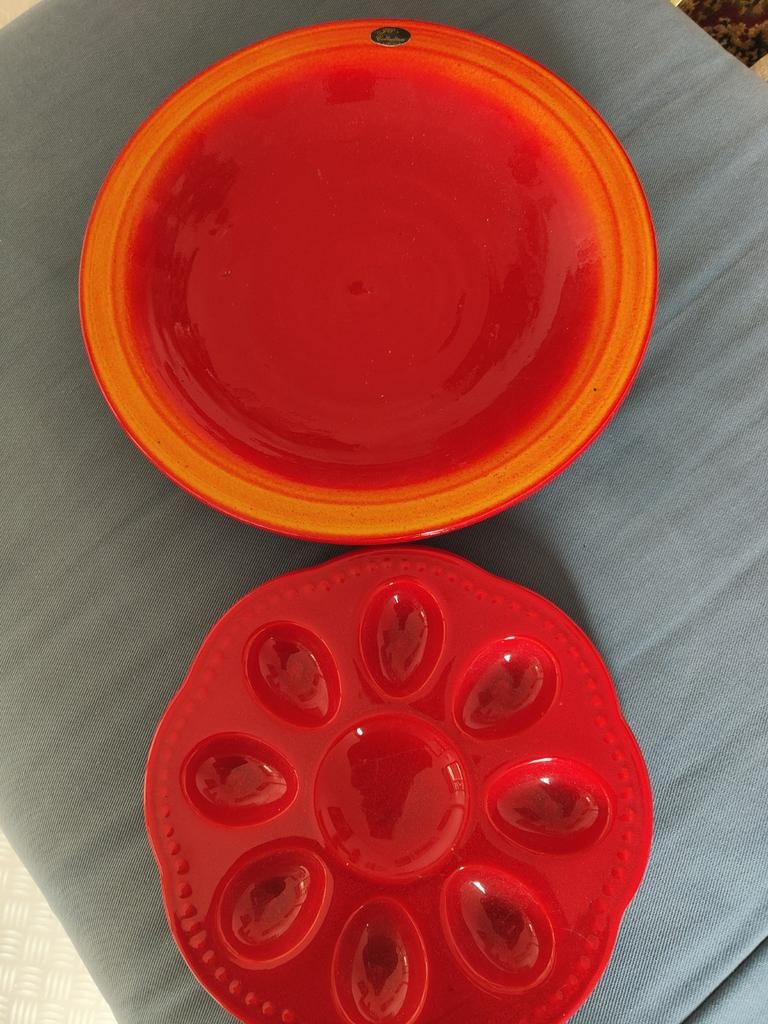 Paas eierschaal rood en diepe schaal met oranje paasbrunch, Ophalen of Verzenden