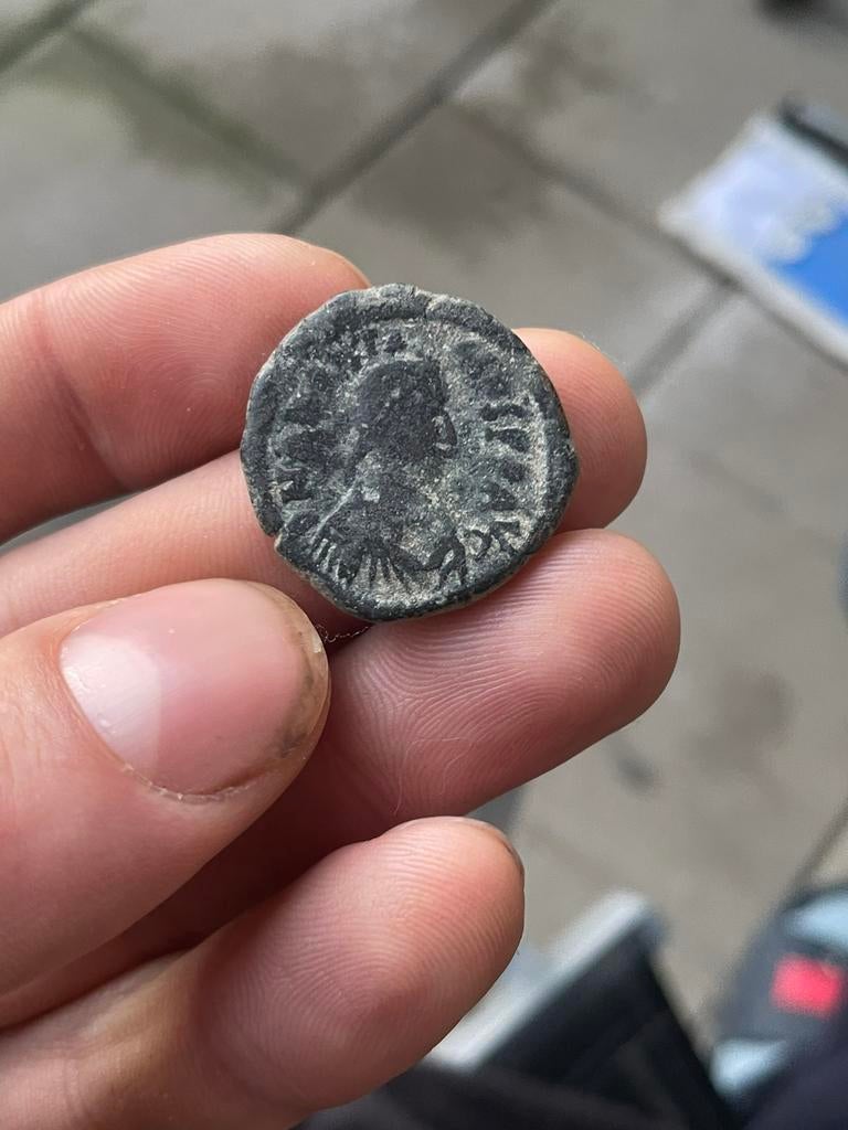 Byzantijnse follis Anastasius Kappa dominatie bodemvondst, Ophalen of Verzenden, Brons