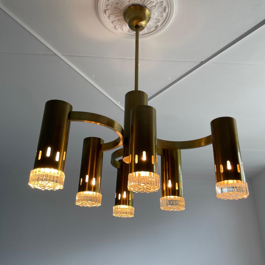 vintage design hanglamp/kroonluchter, Ophalen, Vintage design, Zo goed als nieuw, Glas