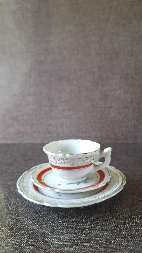 Minatuur kop en schotel met bordje vintage !, Antiek en Kunst, Ophalen of Verzenden