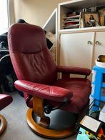 Rode Leren Ekornes Draaistoel met Voetenbankje, Ophalen, Gebruikt, Leer