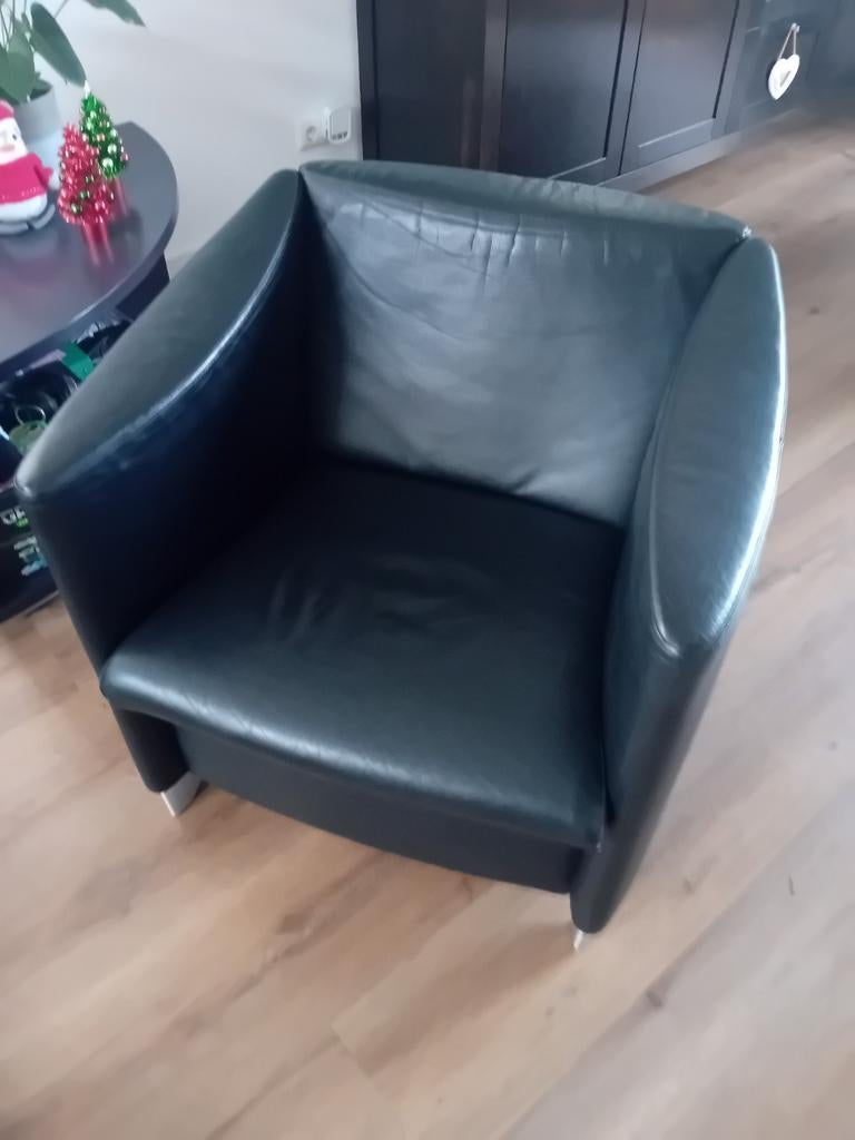 2 Leren Fauteuils met Zilveren Pootjes, Ophalen, Gebruikt, 75 tot 100 cm, 75 tot 100 cm