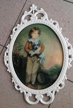 Witte vintage metalen lijst met ovaal bol glas, Ophalen, Minder dan 50 cm, Gebruikt, Metaal of Aluminium