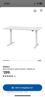 IKEA RODULF Elektrisch Zit/Stabureau Wit 140x80 cm, Ophalen, Elektrisch, Zo goed als nieuw, Bureau