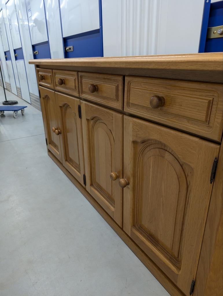 Massief eiken dressoir met lades en deuren, Ophalen, Gebruikt, 150 tot 200 cm, Eikenhout