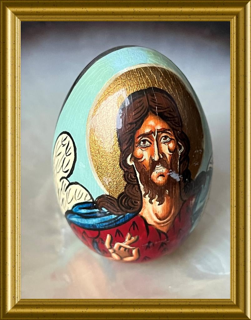 Handgeschilderd houten ei : ikoon Christus, Antiek en Kunst, Antiek | Religie, Ophalen of Verzenden