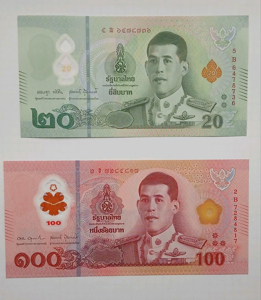 100 + 20 Baht 2025 Thailand Nieuwe Bankbiljetten UNC Rama X, Postzegels en Munten, Bankbiljetten | Azië, Ophalen of Verzenden