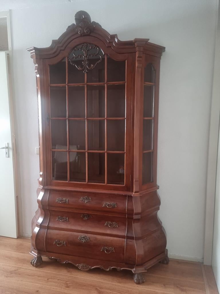 Antieke houten Kuifkast vitrinekast, Antiek en Kunst, Ophalen
