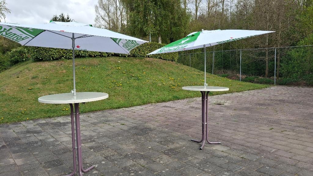 Sta tafels met parasol 2x, Tuin en Terras, Ophalen, Gebruikt, Minder dan 1 meter, Stokparasol