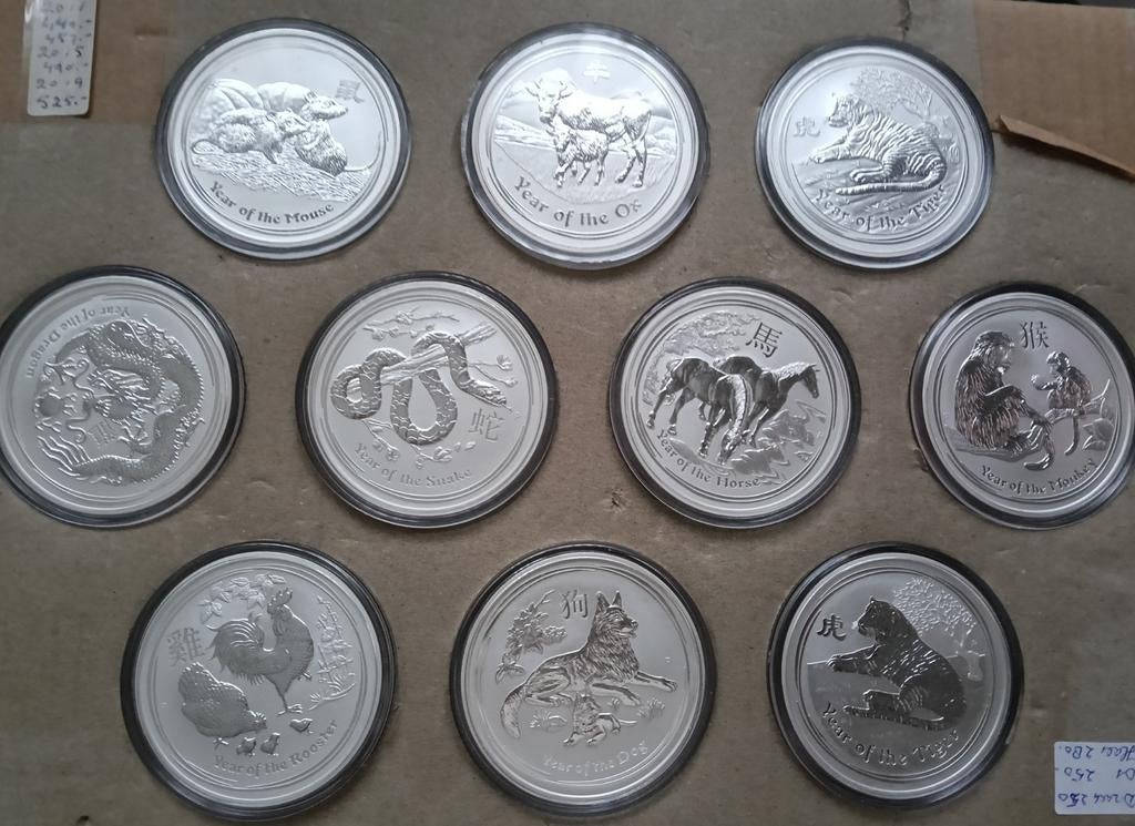 Zilveren 5 oz. Munten Lunar en Somalische Olifant, Ophalen of Verzenden, Zilver