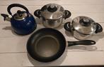 Sola RVS pannen, koekenpan en fluitketel, Gebruikt, Pannenset, Ophalen of Verzenden, Rvs