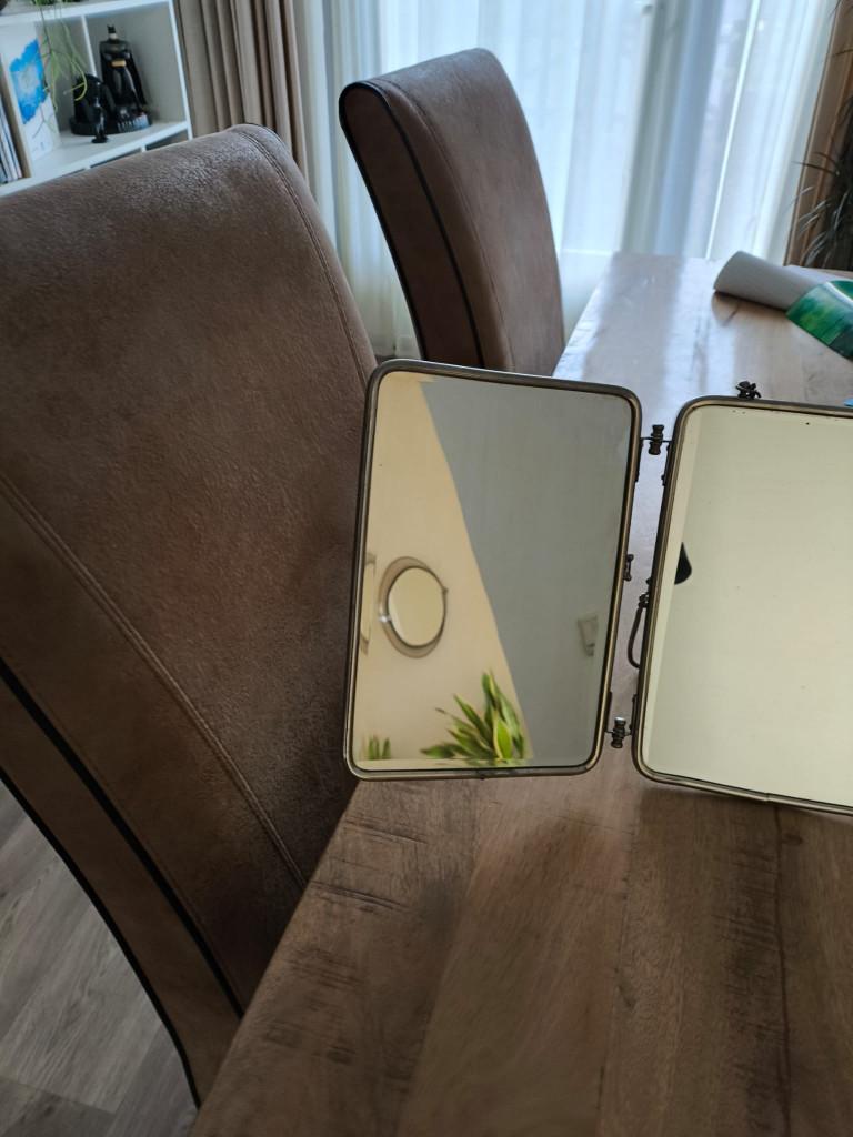 vintage kappers drieluik spiegel, Minder dan 50 cm, Gebruikt, Ophalen of Verzenden, Minder dan 100 cm