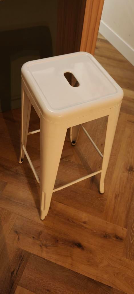 Set van 3 Barkrukken Wit (geïnspireerd door Tolix), Ophalen, Gebruikt, 60 tot 90 cm, Metaal