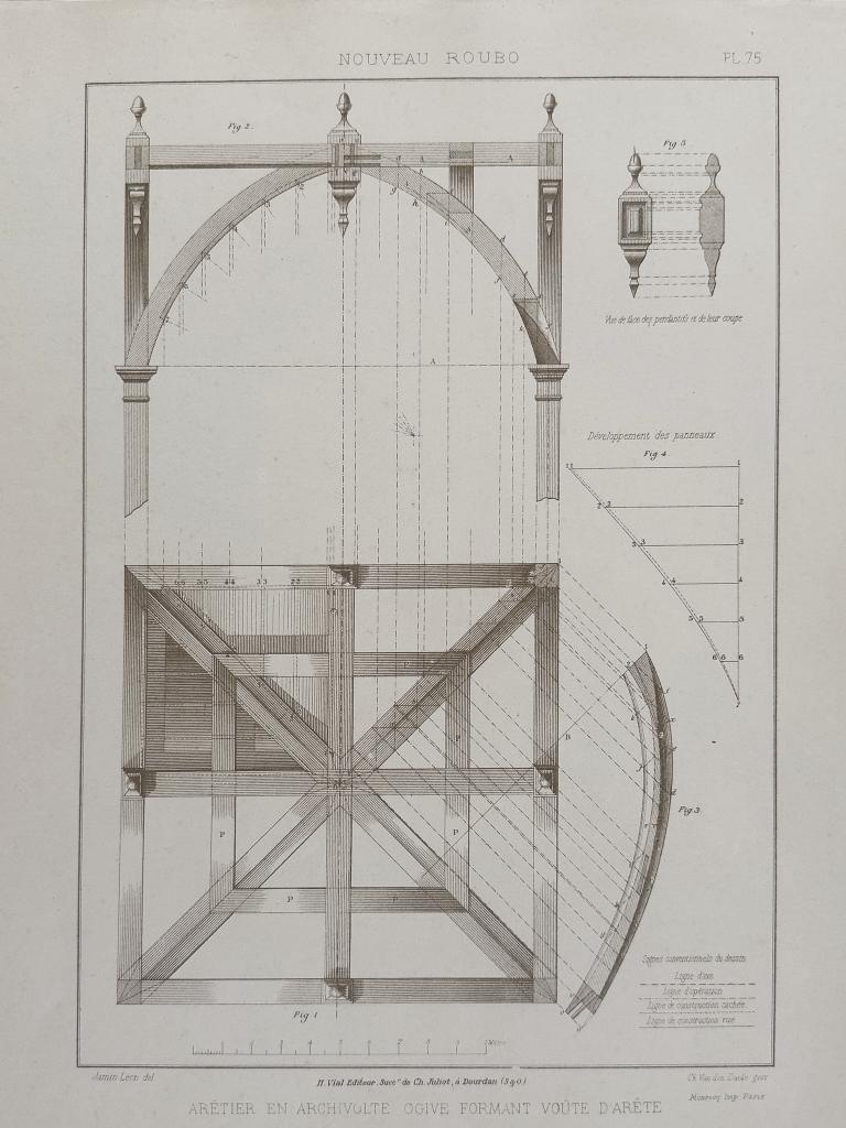 Originele antieke litho 1900 – Prent houtconstructie, Verzenden