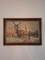 Olieverfschilderij: Winterlandschap met molen, Antiek en Kunst, Kunst | Schilderijen | Klassiek, Ophalen of Verzenden