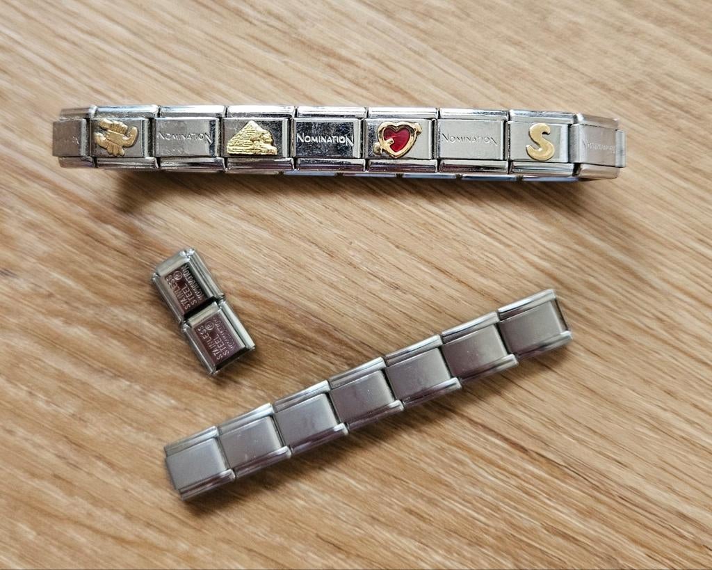 Originele Vintage Nomination armband met extra schakels, Ophalen of Verzenden, Gebruikt, Zilver, Staal