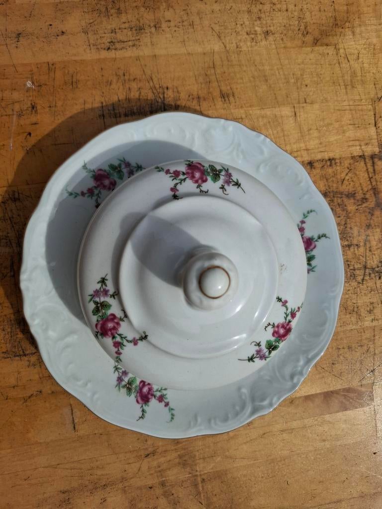 Antieke Wawel porseleinen botervloot met roosjes decor, Ophalen of Verzenden