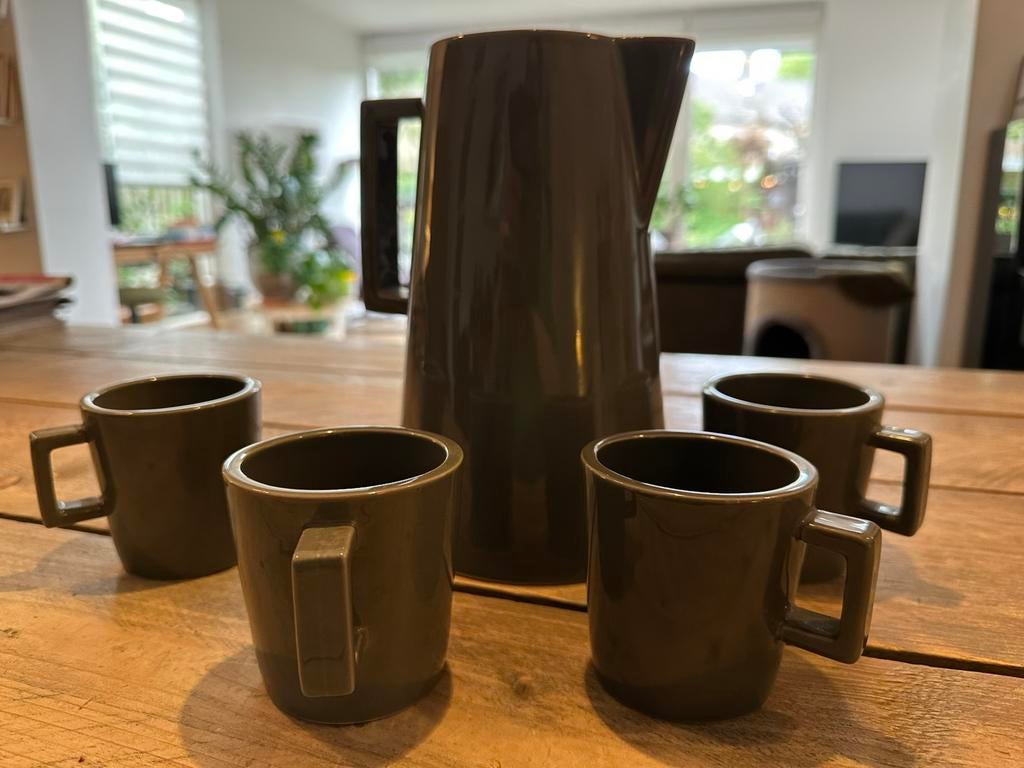 Piet Hein Eek koffie kan met kopjes grijs, Overige typen, Ophalen of Verzenden, Zo goed als nieuw, Overige stijlen