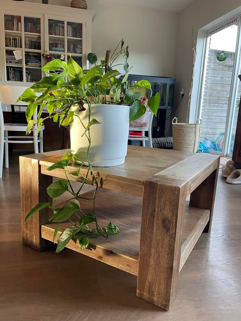 Salontafel massief hout 72x72x42, Ophalen, Gebruikt, 100 tot 150 cm, Vierkant