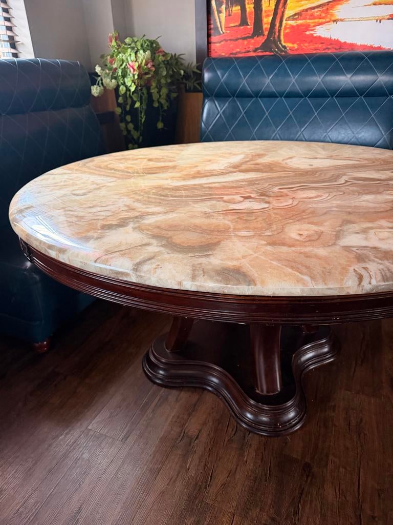 Ronde marmeren natuursteen blad tafel, Huis en Inrichting, Tafels | Eettafels, Overige materialen, Gebruikt, 100 tot 150 cm, Rond