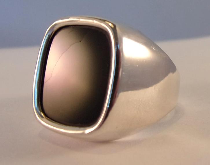 Massief zilveren HEREN (pink) zegelring met Onyx, Sieraden, Tassen en Uiterlijk, Ringen, Gebruikt, Heer, 18 tot 19, Zwart, Zilver