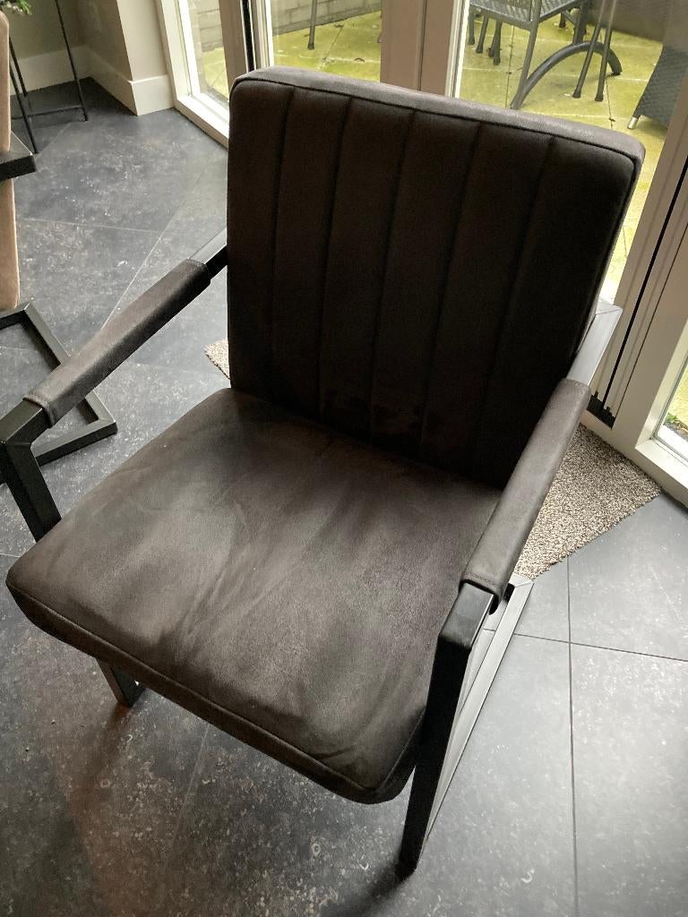 6 eetkamer microleder stoelen in zeer goede staat, Ophalen, Overige materialen, Bruin, Zo goed als nieuw