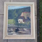 Schilderij van J. Kalderman - Landschap met watermolen, Antiek en Kunst, Ophalen of Verzenden