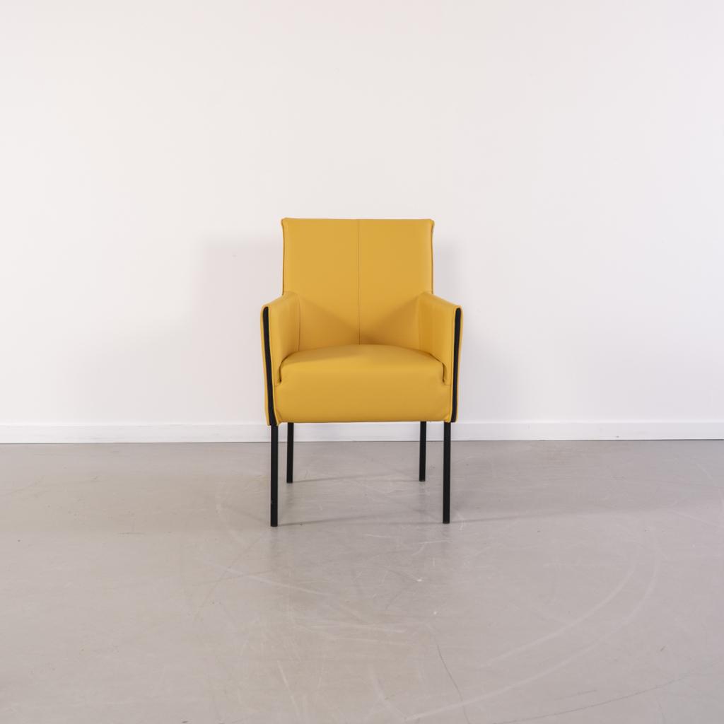 6x Milano Designer Eetkamerstoel Saffraangeel Leer - Zwart, Huis en Inrichting, Stoelen, Niet ingevuld, Overige kleuren, Niet ingevuld