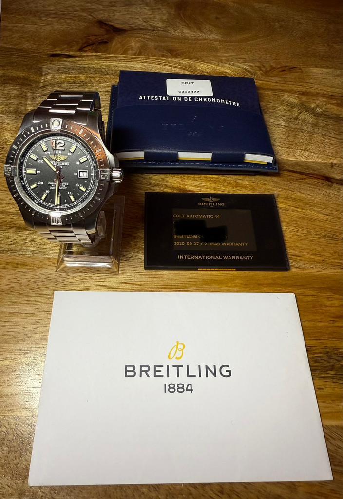 Breitling Colt Automatic 44mm full set, Sieraden, Tassen en Uiterlijk, Horloges | Heren, Zo goed als nieuw, Polshorloge, Breitling