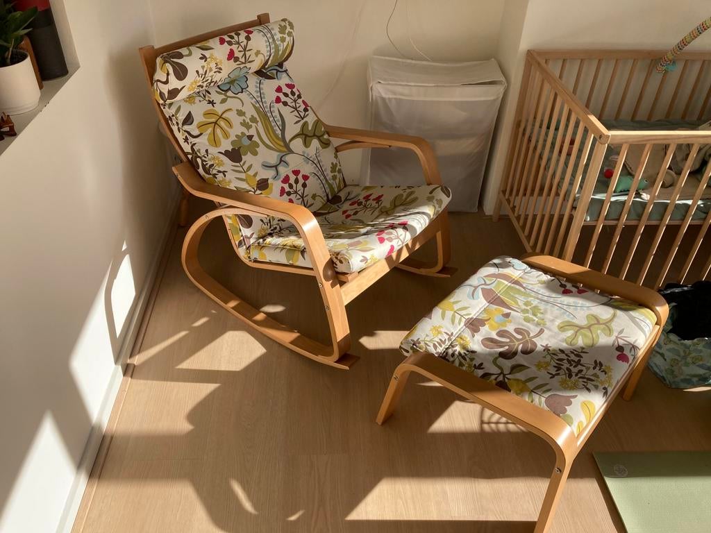 Ikea Poang met voetenbank, Huis en Inrichting, Ophalen, Gebruikt, Minder dan 75 cm, Stof