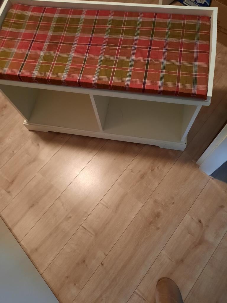 Mooie Ikea hal bankje met geruite kussen lengte 90 cm breedt, Ophalen of Verzenden, Zo goed als nieuw, Rechthoekig, 125 cm of meer