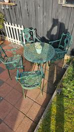 Authentieke gietijzeren bistro set - 4 stoelen, 1 tafel, Ophalen, Gebruikt, Rond, Metaal